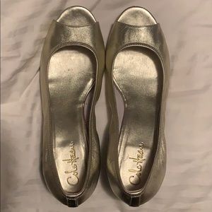 Cole Haan Nike Air gold open toe wedge shoe